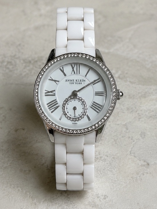 Anne Klein Accessories - Anne‎ Klein White Ceramic Crystal Bezel Watch 12/2199WTWB Quartz Working